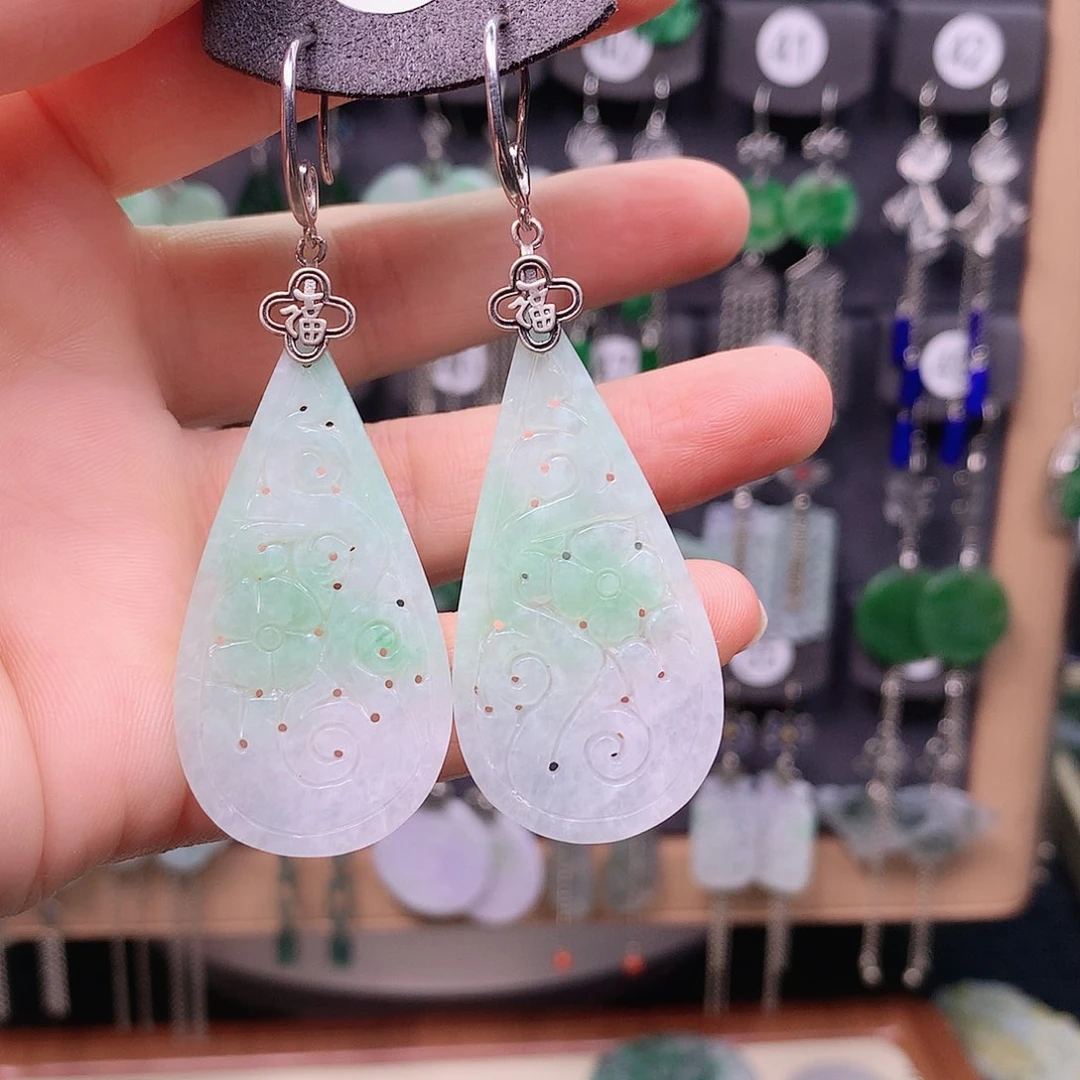 k***8翡翠银S925镶嵌耳饰