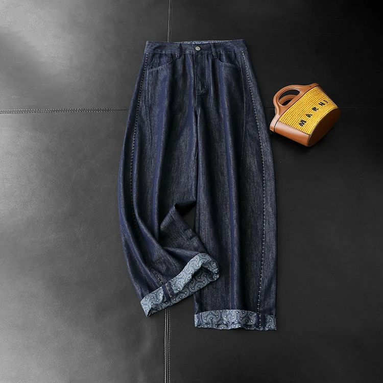 奢牌调性 双面色织提花牛仔 宽松九分锥形牛仔裤女夏新款