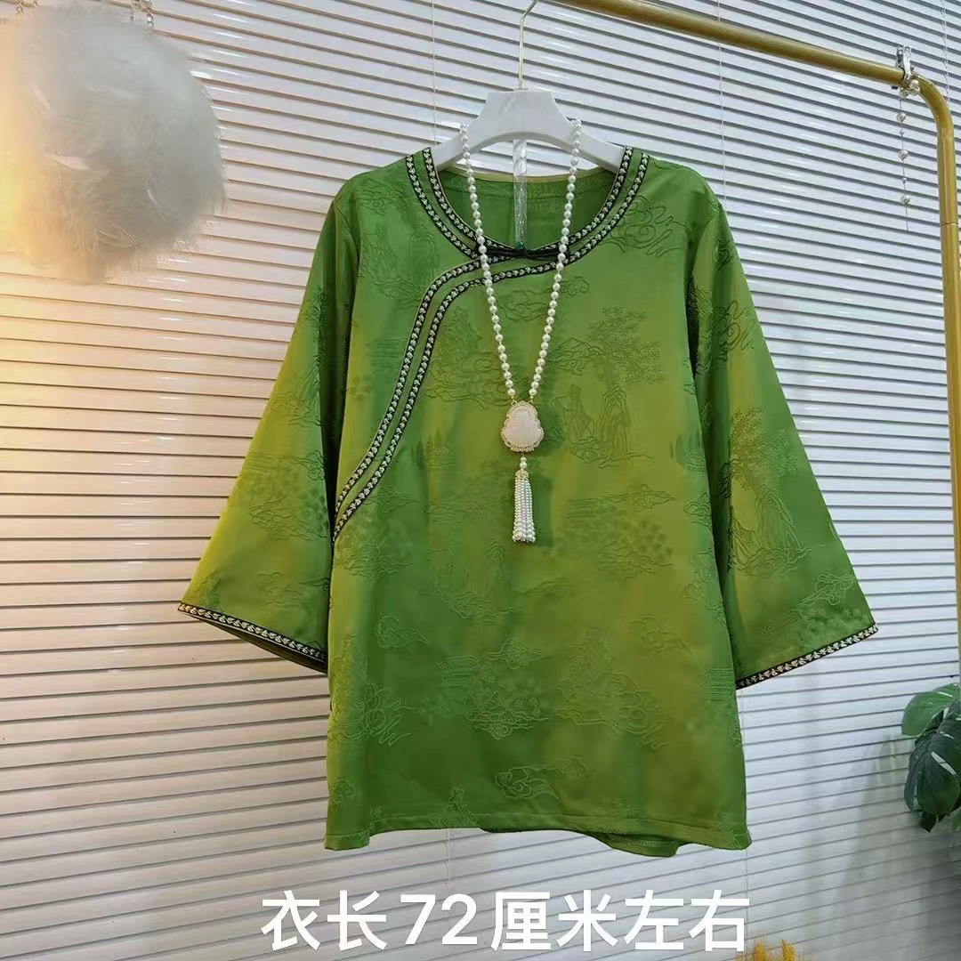 胖MM2025早秋新款斜式襟边新中式复古设计宽松衬衫