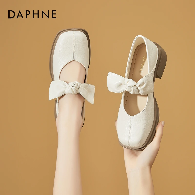 达芙妮时尚浅口配裙子蝴蝶结单鞋女2025秋季新款复古法式玛丽珍鞋