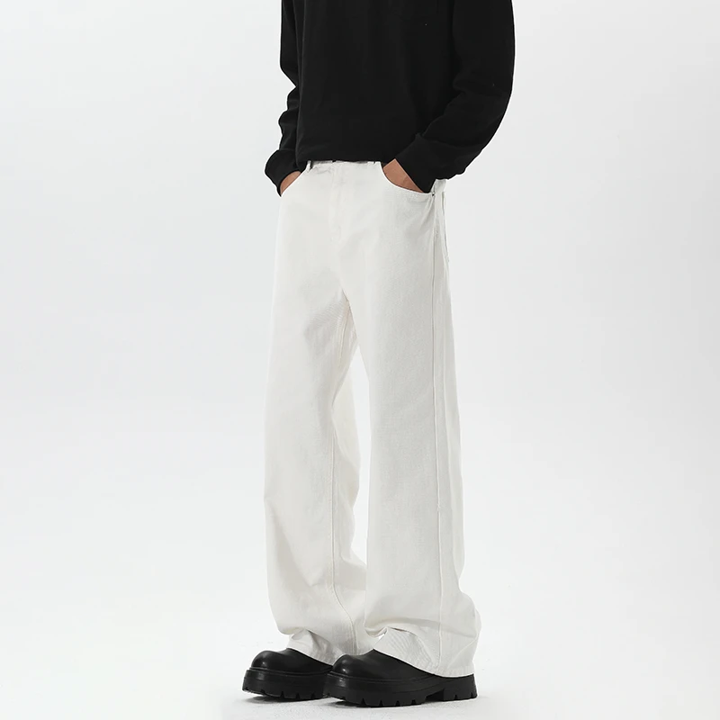 美式cleanfit纯棉休闲裤子男秋季潮牌复古美拉德牛仔裤直筒阔腿裤