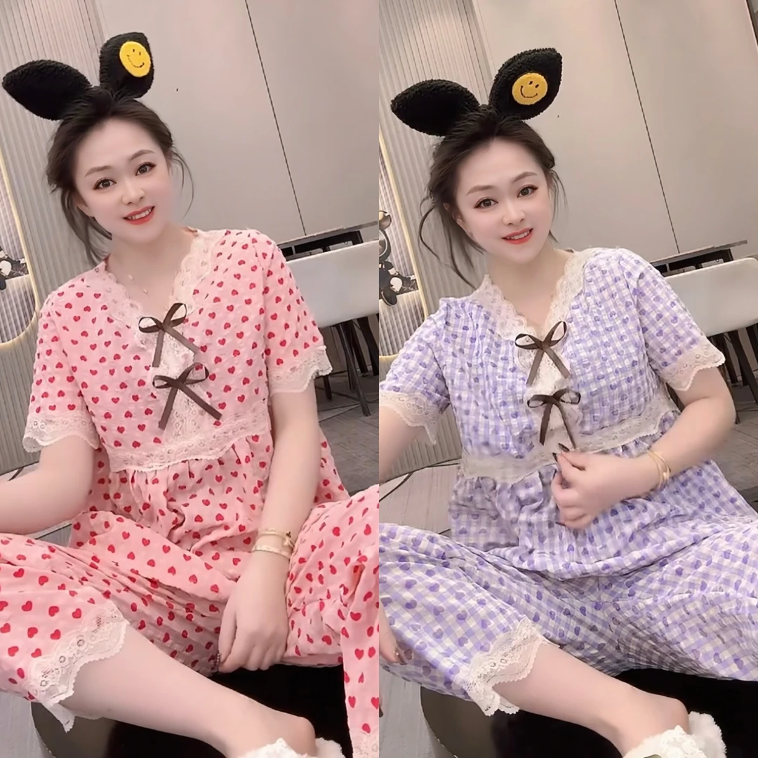 网红时尚夏季糖果色显瘦减龄宽松韩版洋气可外穿女套装睡衣家居服