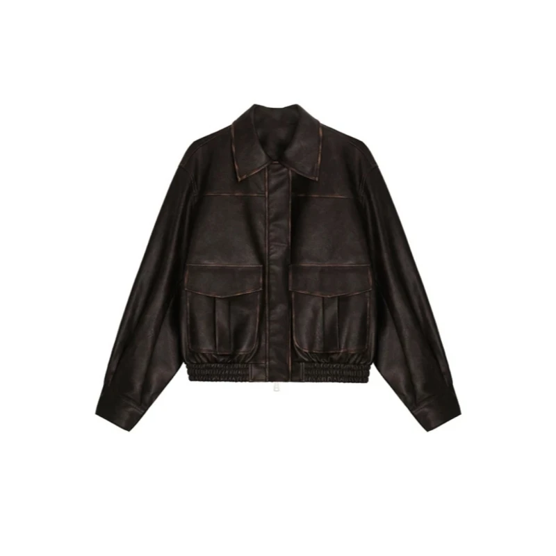 2025春秋季棕色pu皮衣新款小个子机车夹克港风复古美拉德外套女