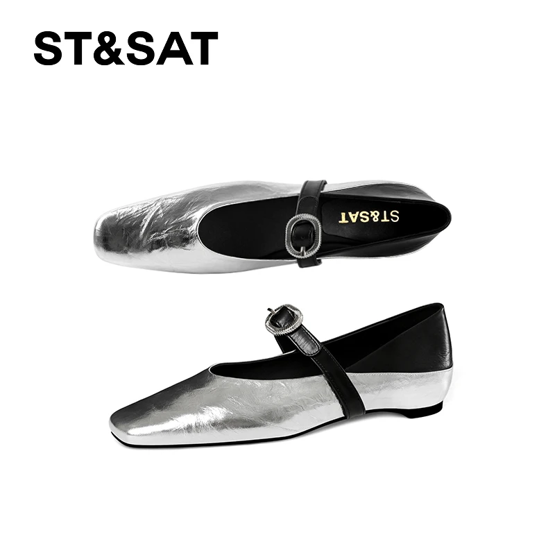 St&Sat/星期六时尚百搭极简风玛丽珍鞋平底英伦风复古方头单鞋