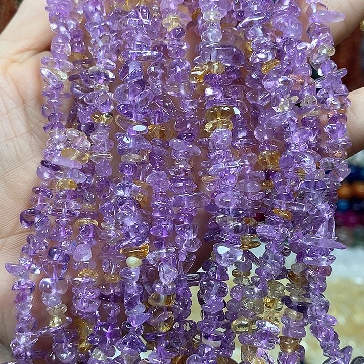玛瑙/玉髓未镶嵌珠宝半成品天然高透紫黄晶绕手4圈