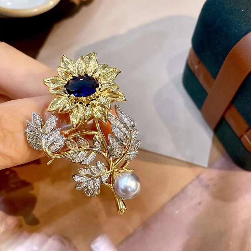 复古梵高向日葵胸针女优雅气质紫罗兰葵染胸针女胸花别针