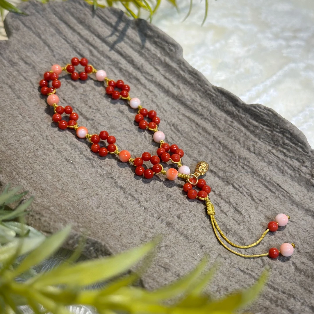 天然MOMO沙丁珊瑚s925项链-D119014