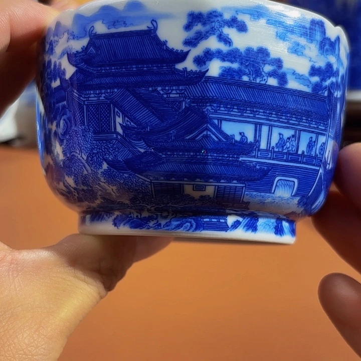 “***”青花手工手绘八方杯