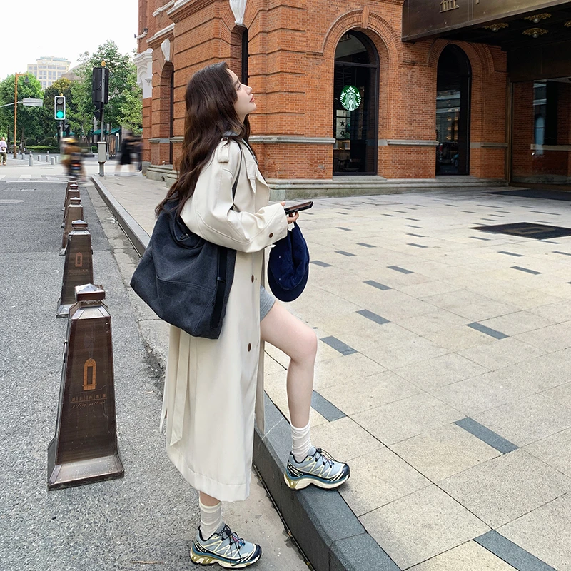 高端大气上档次小个子米白色双排扣风衣女中长2025春秋新款外套潮