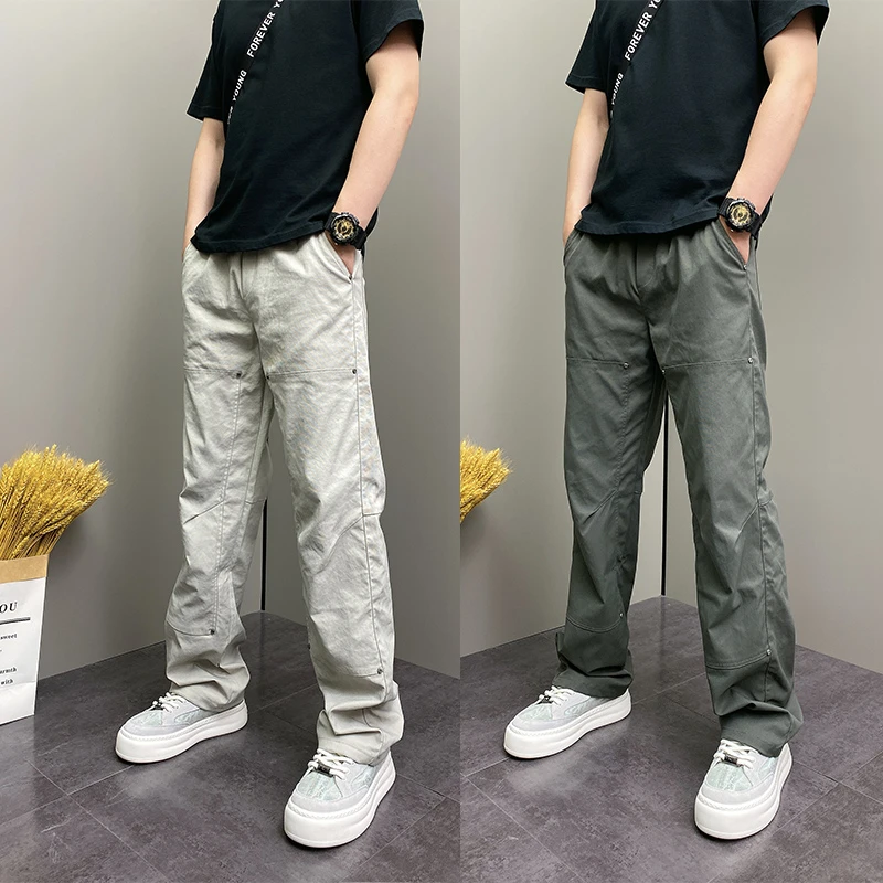 秋季潮流韩版痞帅纯色痞帅高街青年欧若风男士百搭休闲阔腿长裤子