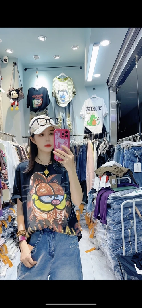 夏季新款宽松纯棉圆领卡通印花短袖上衣洋气百搭时尚ins韩版126