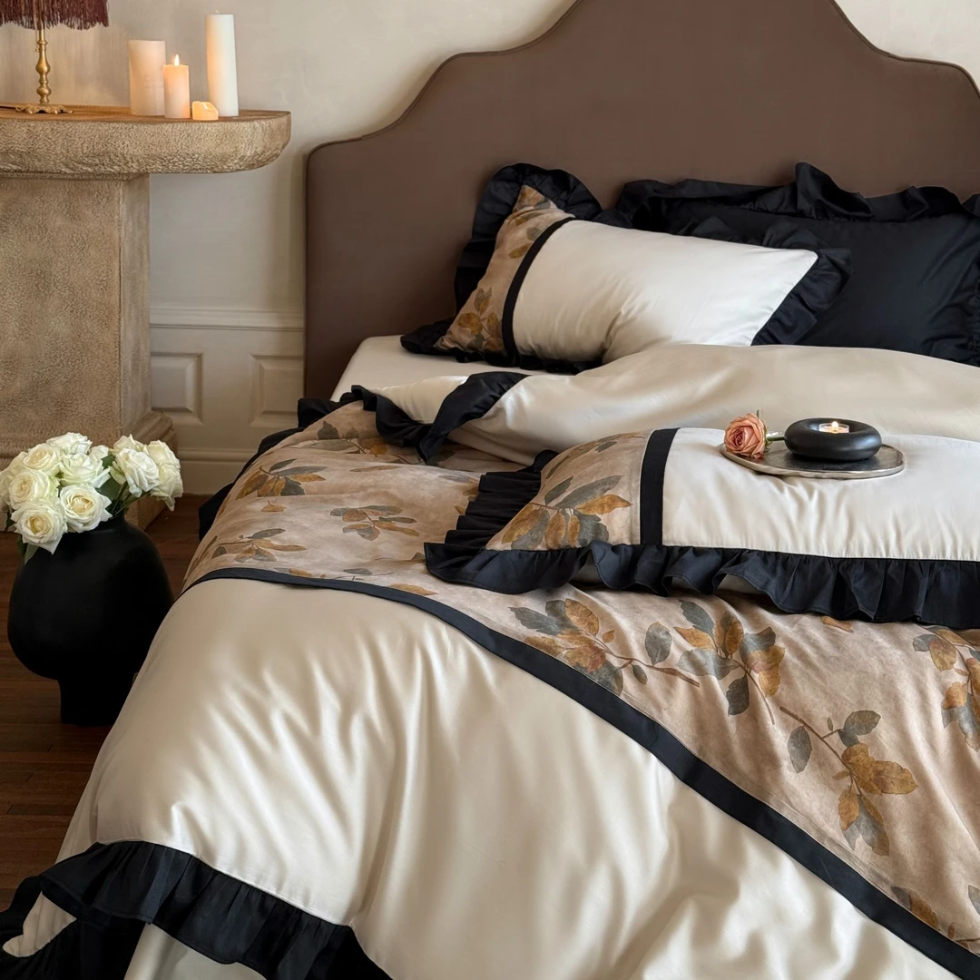 莫妮卡丨全棉长绒棉数码印花荷叶边轻奢高档柔软亲肤纯棉四件套