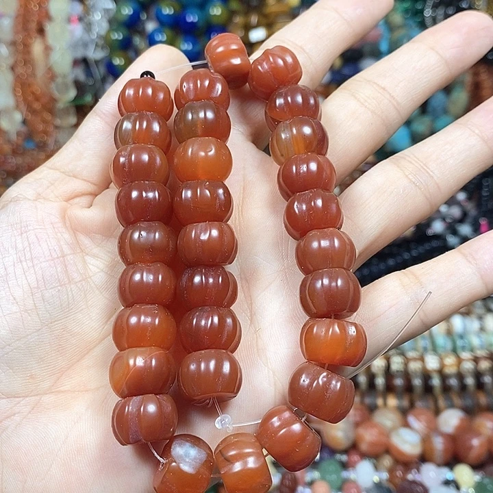 玛瑙/玉髓未镶嵌珠宝半成品炸：玛瑙南瓜珠卡13.5mm