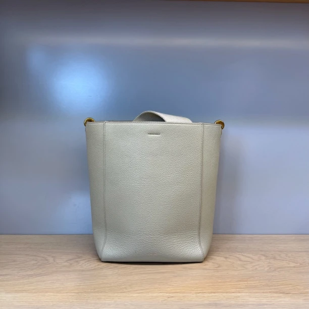95新 Celine/思琳 亚麻灰全皮水桶单肩包