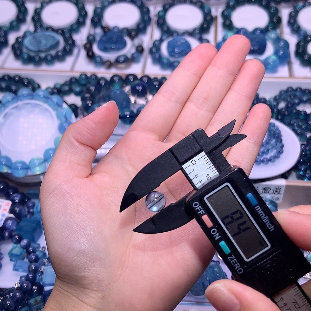 未镶嵌手串水晶冰透鬼蓝海蓝宝单珠8.4mm