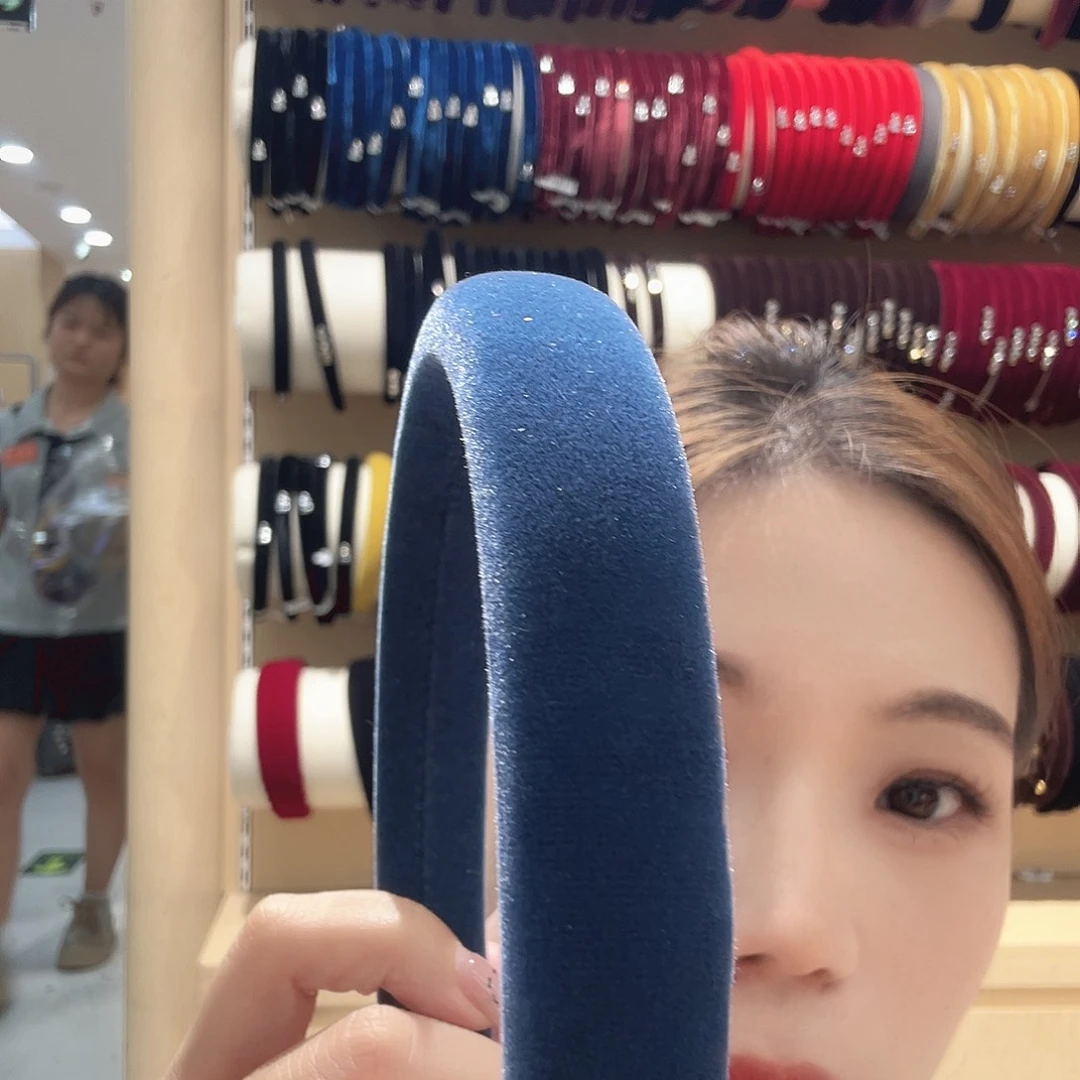 仿珍珠非金属蓝色丝绒发箍