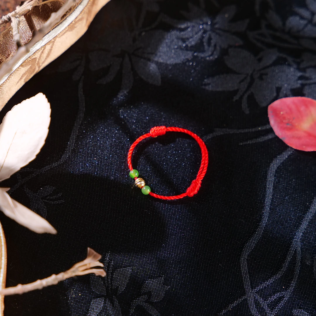 【小雨来了】碧玉配18k小金珠手工编织戒指 指环 多样性发一件