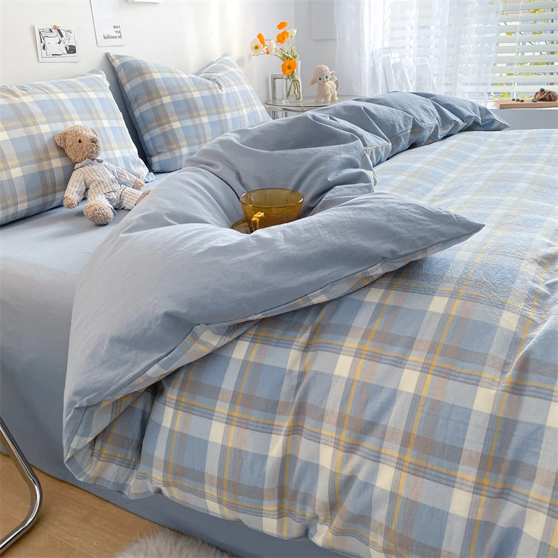 【棉织语】纯棉四件套色织简约小清新家用床单被套学生宿舍单人床品