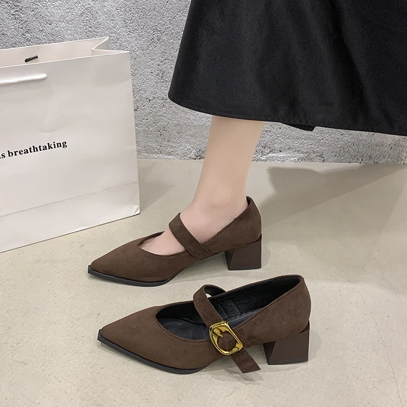 绝美法式尖头玛丽珍高跟鞋女2025春秋季小跟配裙子不累脚小单鞋