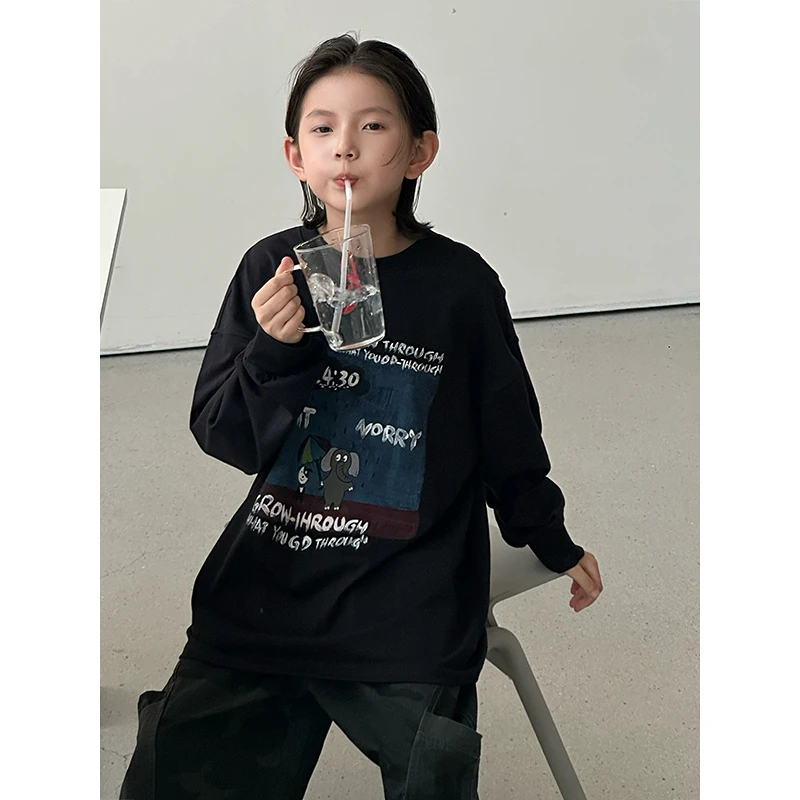 【现货】2025新款男童T恤儿童长袖秋冬款中大童上衣韩版圆领卫衣