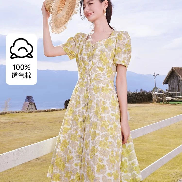 【粉丝专属】Q842073连衣裙 香影碎花连衣裙女夏季新款甜美小