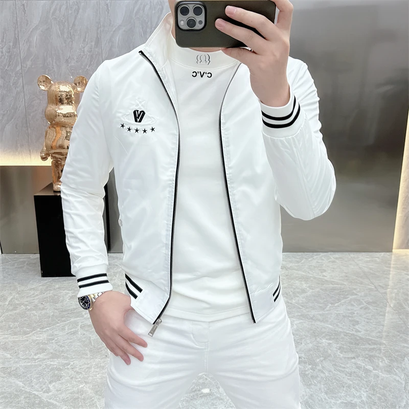 欧洲站男士春季新款轻奢潮牌时尚休闲男款上衣修身夹克外套88009