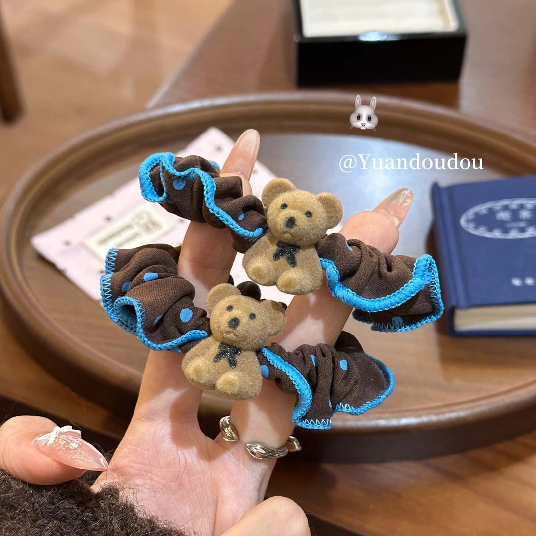 秋冬丝绒小熊新款扎马尾橡皮筋发绳高弹力耐用气质小肠发圈头绳女