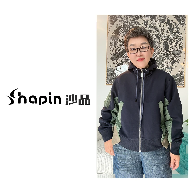 设计感时尚拼接风卫衣外套百搭长袖短款开衫MX33060