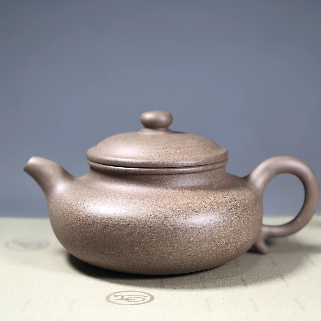 龙窑茗 全手工 扁古350cc青段原矿紫砂壶家用泡茶茶具