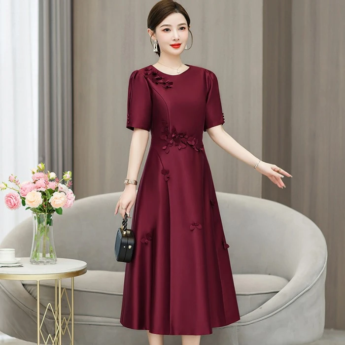 时尚妈妈装结婚礼服连衣裙夏季婚庆改良优雅婚宴晚装礼服A字裙