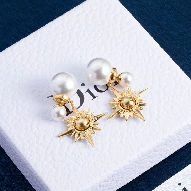 铜合金仿珍珠耳饰 八角星仿珍珠耳环女法式复古时尚轻奢高级耳钉