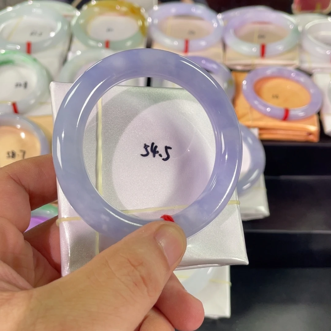 翡翠未镶嵌手镯54.5圆条蓝紫