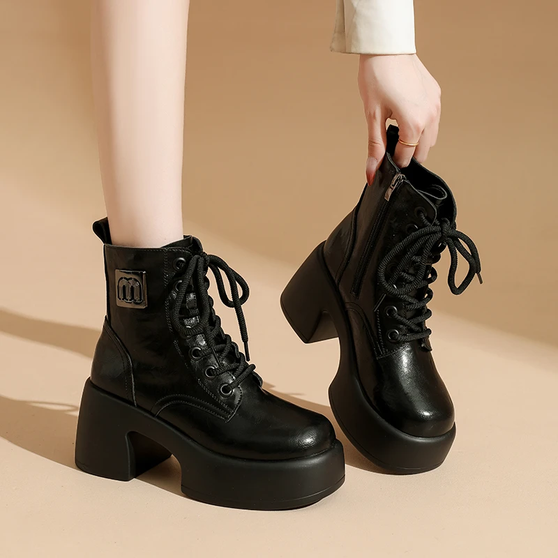 小个子真皮厚底增高短筒秋冬马丁靴黑色中筒女靴复古百搭2025爆款