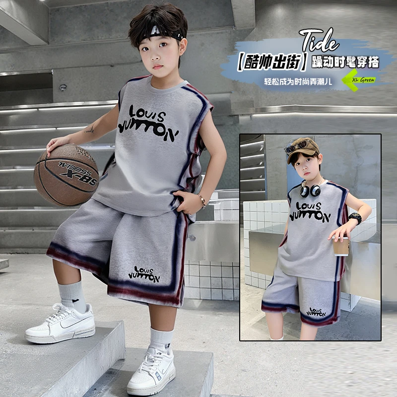 男童运动背心套装2025夏季新款纯棉时尚洋气中大童两件套潮流透气
