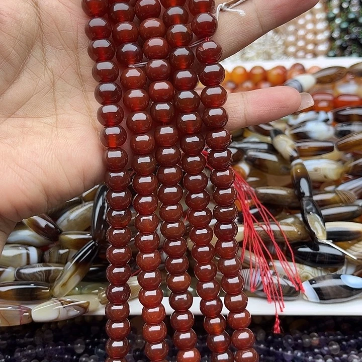 玛瑙/玉髓未镶嵌珠宝半成品一条10/7mm玛瑙苹果珠