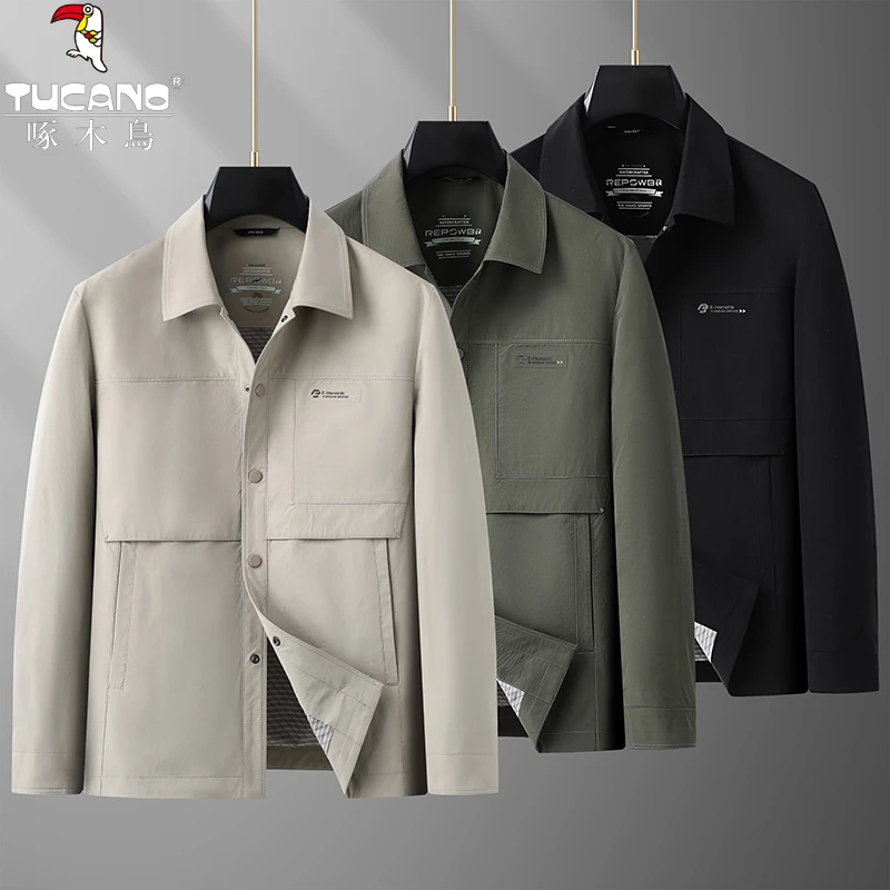 TUCANO/啄木鳥春季新款拼接休闲商务大码男夹克时尚翻领胖子外套