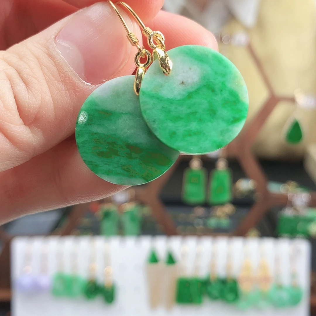 翡翠耳饰银S925镶嵌耳饰