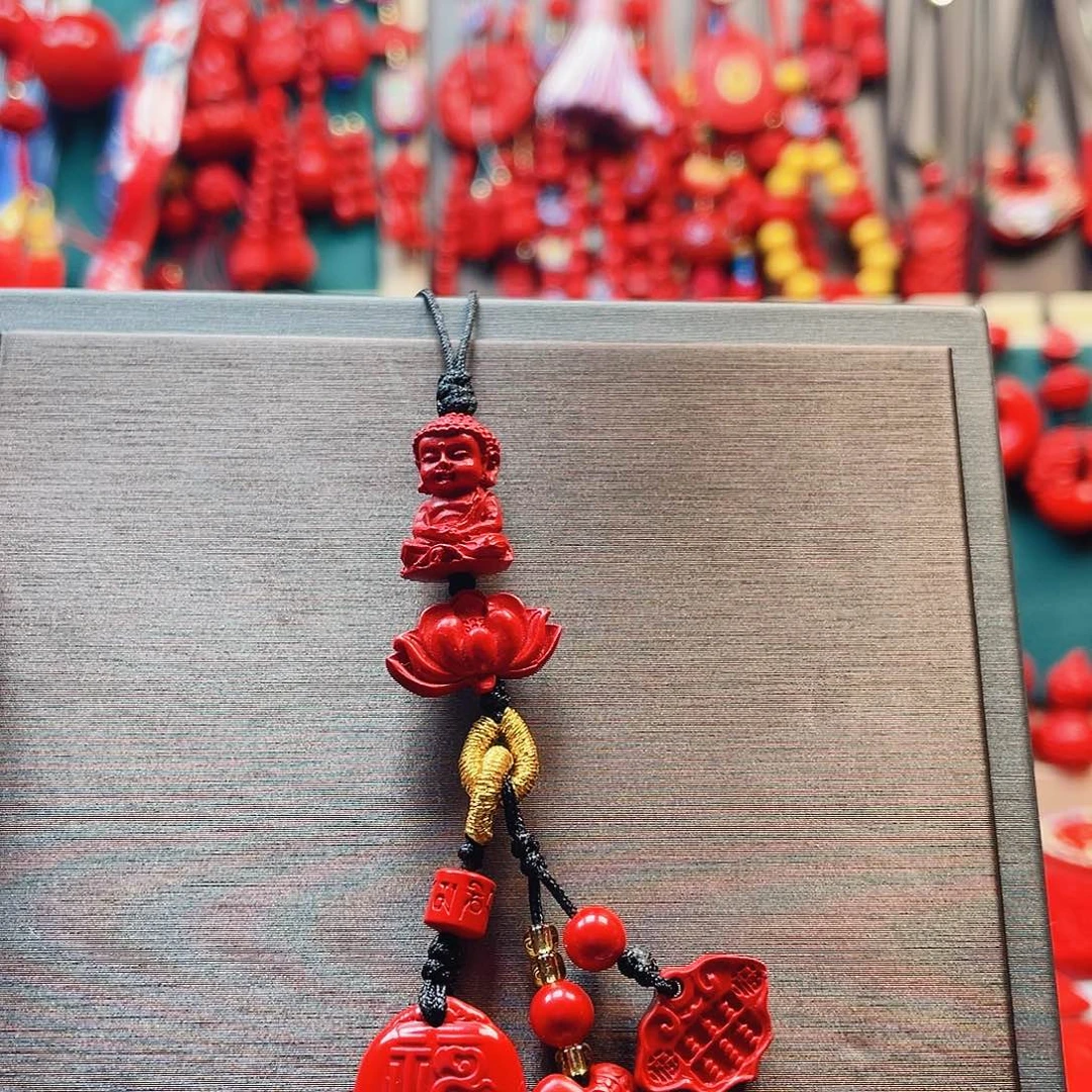 天然辰砂宝宝佛手机坠