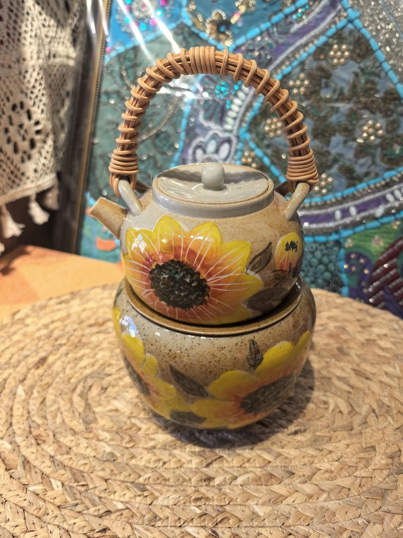 景德镇手绘茶壶＋壶承两件套（向日葵）