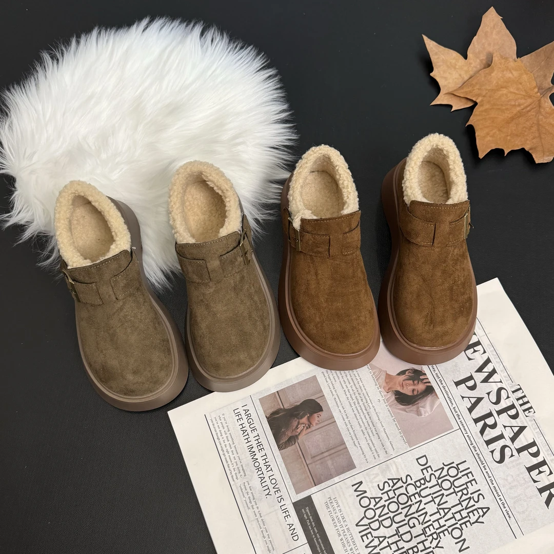 厚底勃肯鞋女加绒加厚棉鞋2024新款冬季毛毛鞋羊羔毛