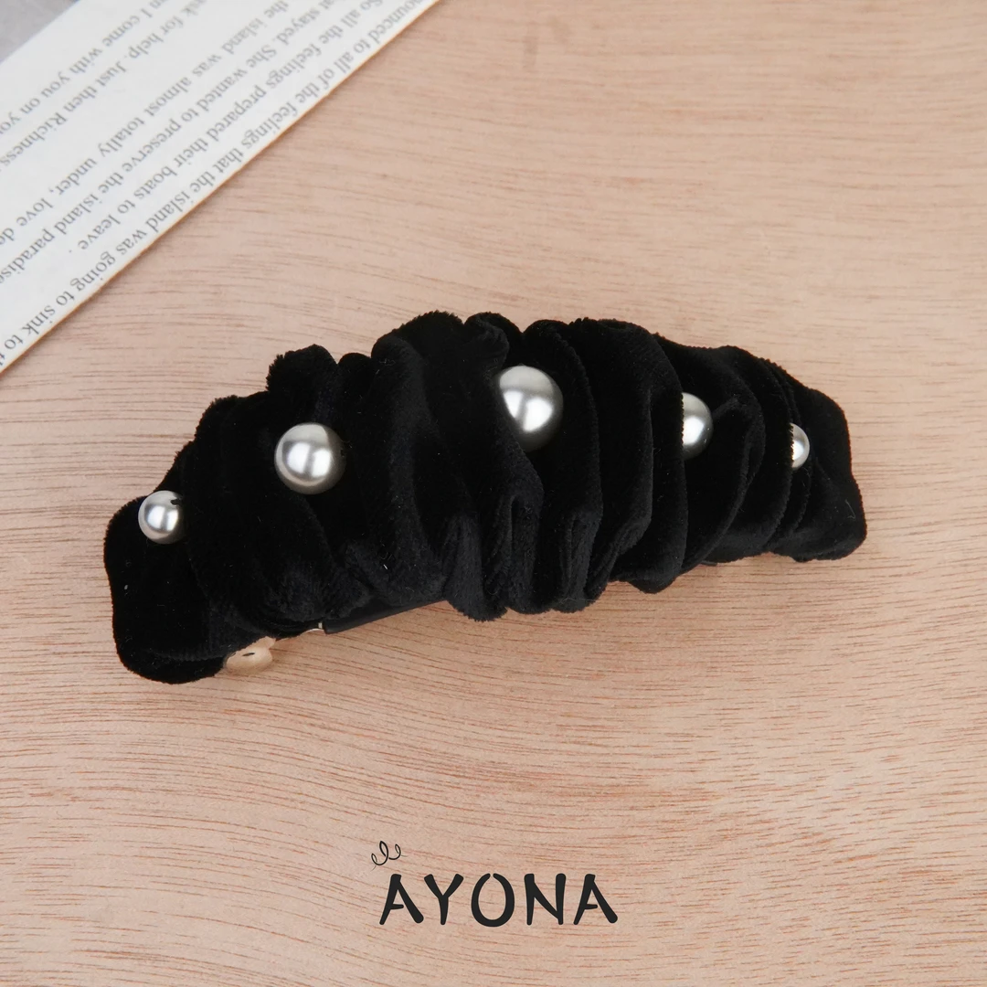 【TH116】秋冬丝绒毛毛虫珠子精致百搭小巧发夹马尾低扎小香风头饰