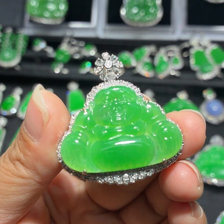 翡翠18K金镶嵌吊坠(不含链)翡翠