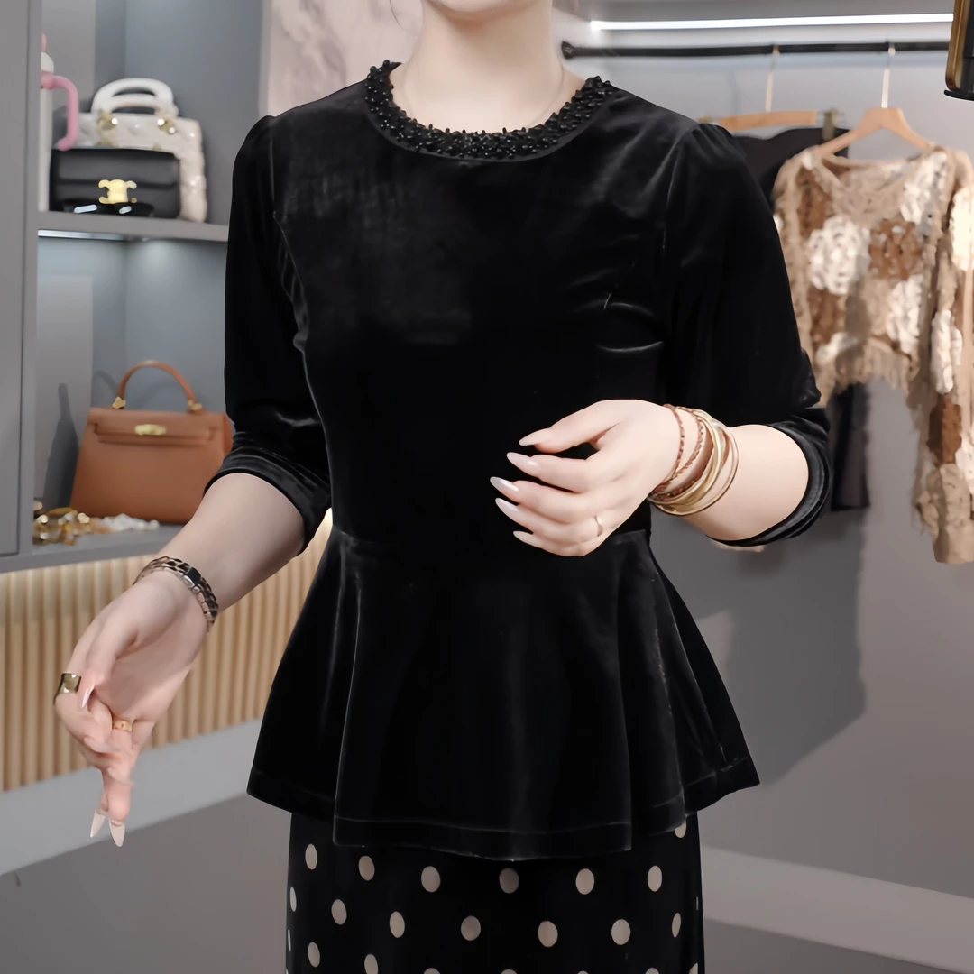 【樱桃草莓】2025秋冬季新款时尚百搭气质长袖T恤女丝绒打㡳衫上衣