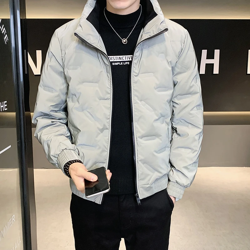 男士冬季短款羽绒服鸭绒时尚印花保暖帅气轻薄短款潮流立领外套