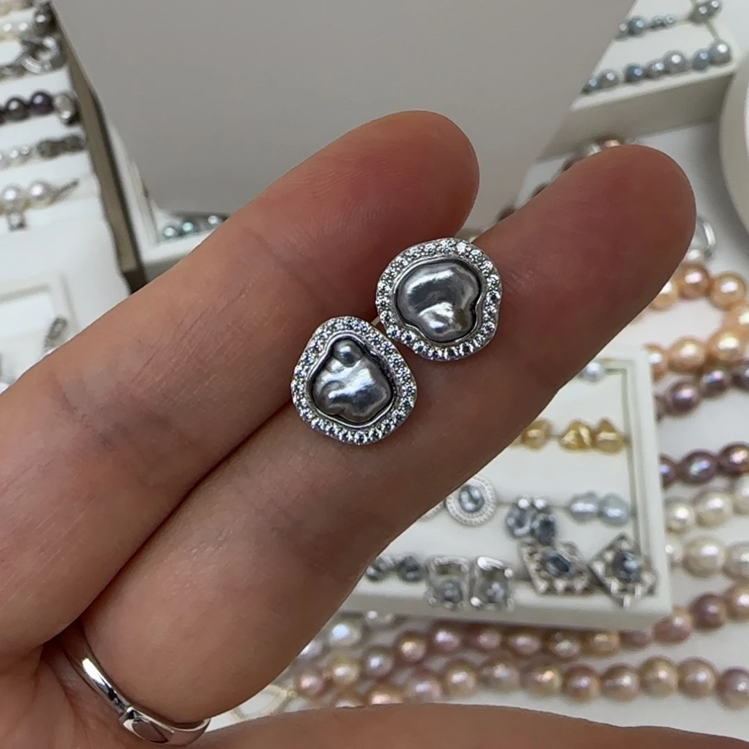 海水珍珠耳饰银S925镶嵌