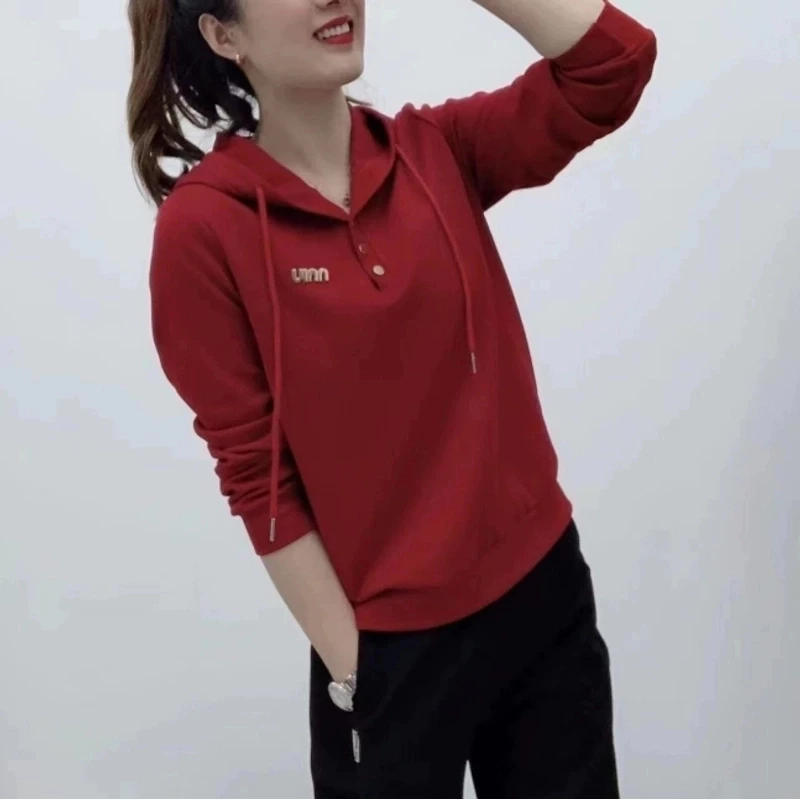 2025春秋新款卫衣女休闲连帽t恤上衣长袖韩版百搭