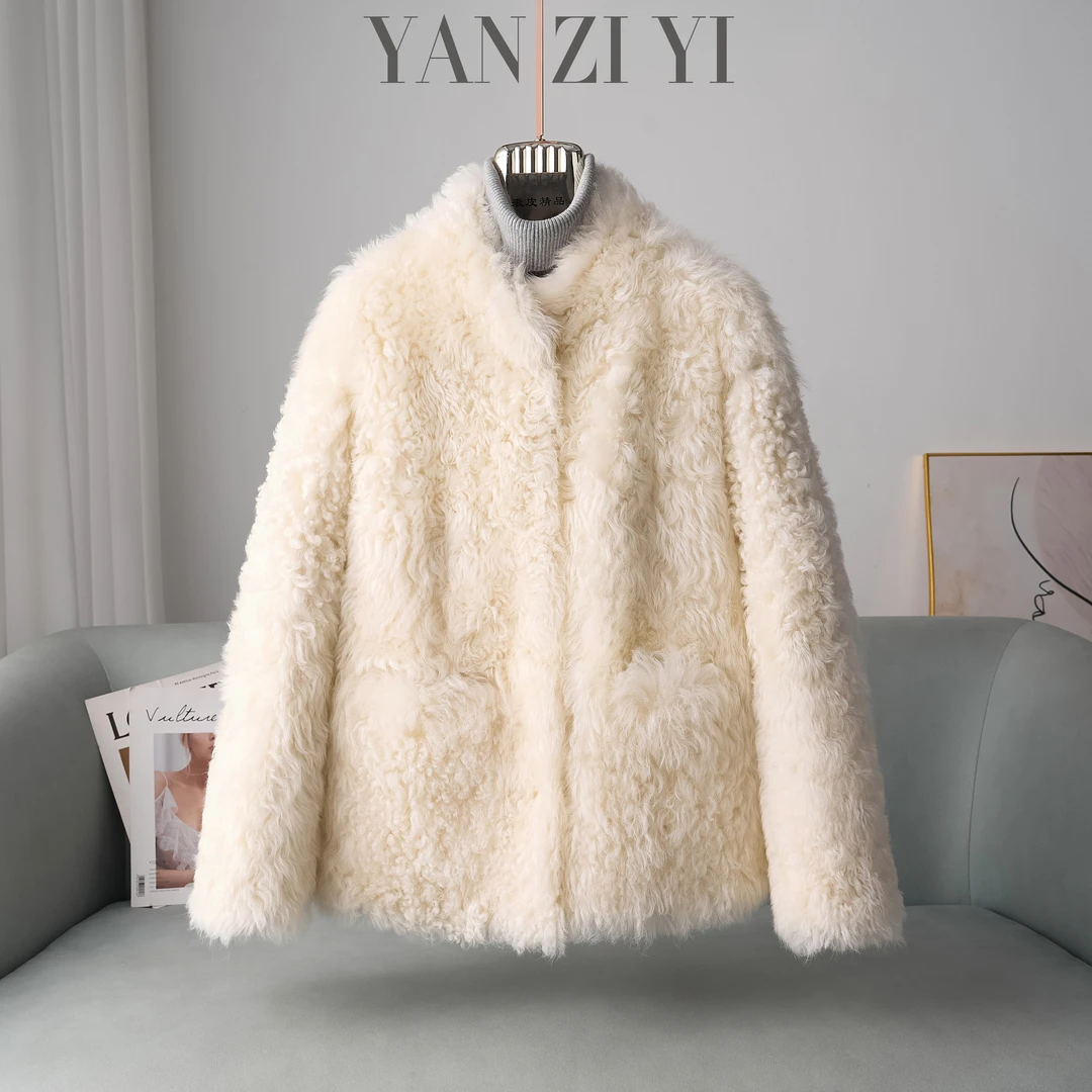 YANZI2527-双子星-2025气质羊皮时尚小立领托斯卡纳皮毛一体冬季