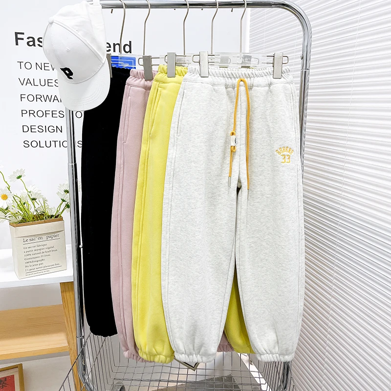 冬季新款女大童加绒加厚卫裤休闲洋气宽松舒适百搭zb3896简约童品