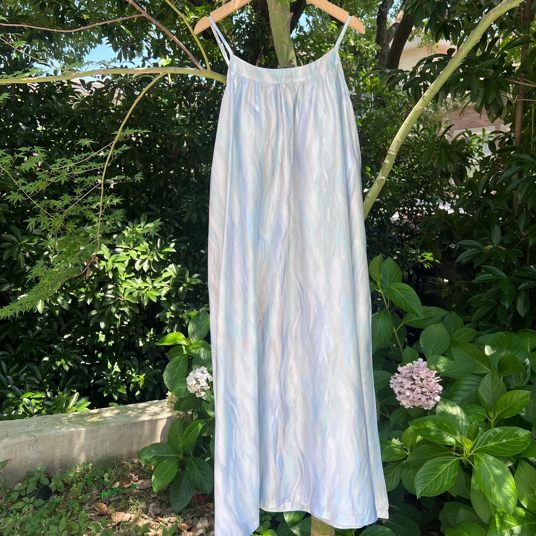 星河吊带睡裙（带胸垫）|兰精天丝细腻透气机洗睡衣家居吊带睡裙