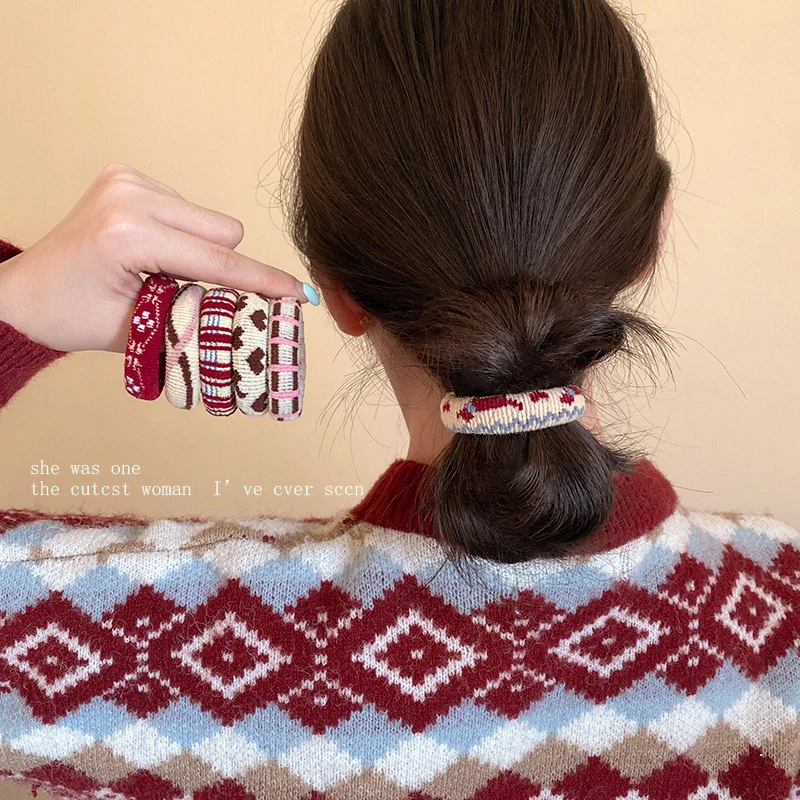 秋冬简约彩绘小肠发圈新款高弹力无接缝发绳不伤发头绳女气质发饰